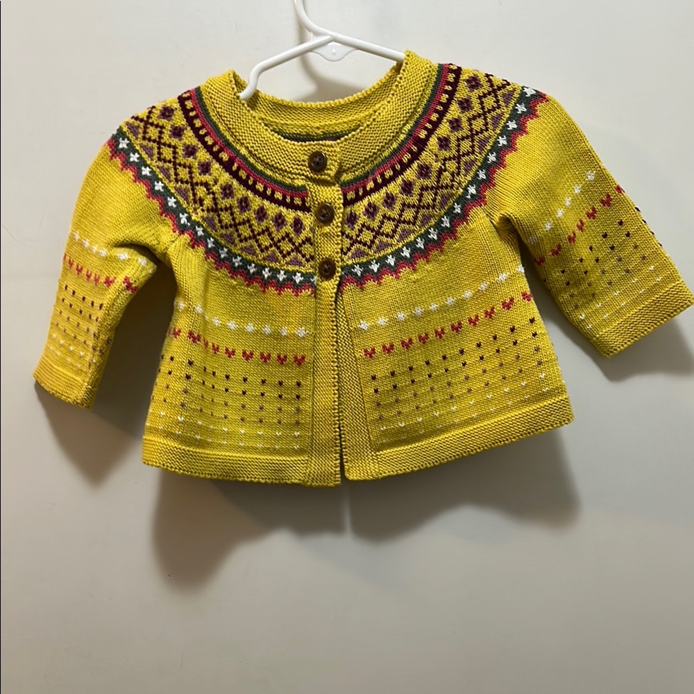 Tea Collection Yellow Patterned Baby Cardigan Size 6-12 Months